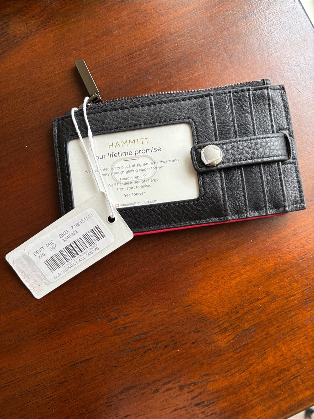 Hammitt Black Leather Card Wallet with Red Edge
